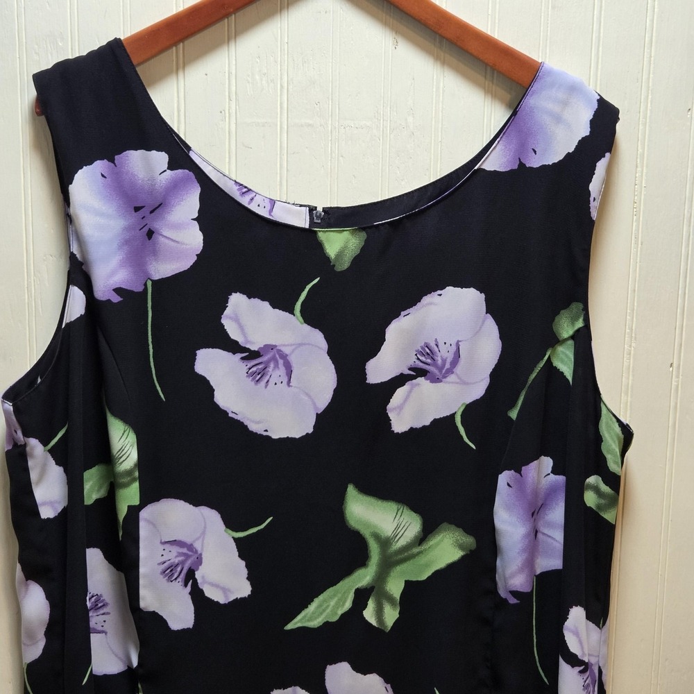 Premier International Dress Womens 2X Black Floral Scoop Neck A-Line Midi